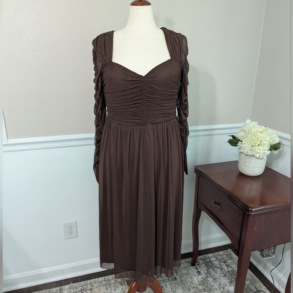 Eloquii Brown Sheer Sleeve Dress - Picture 4 of 9